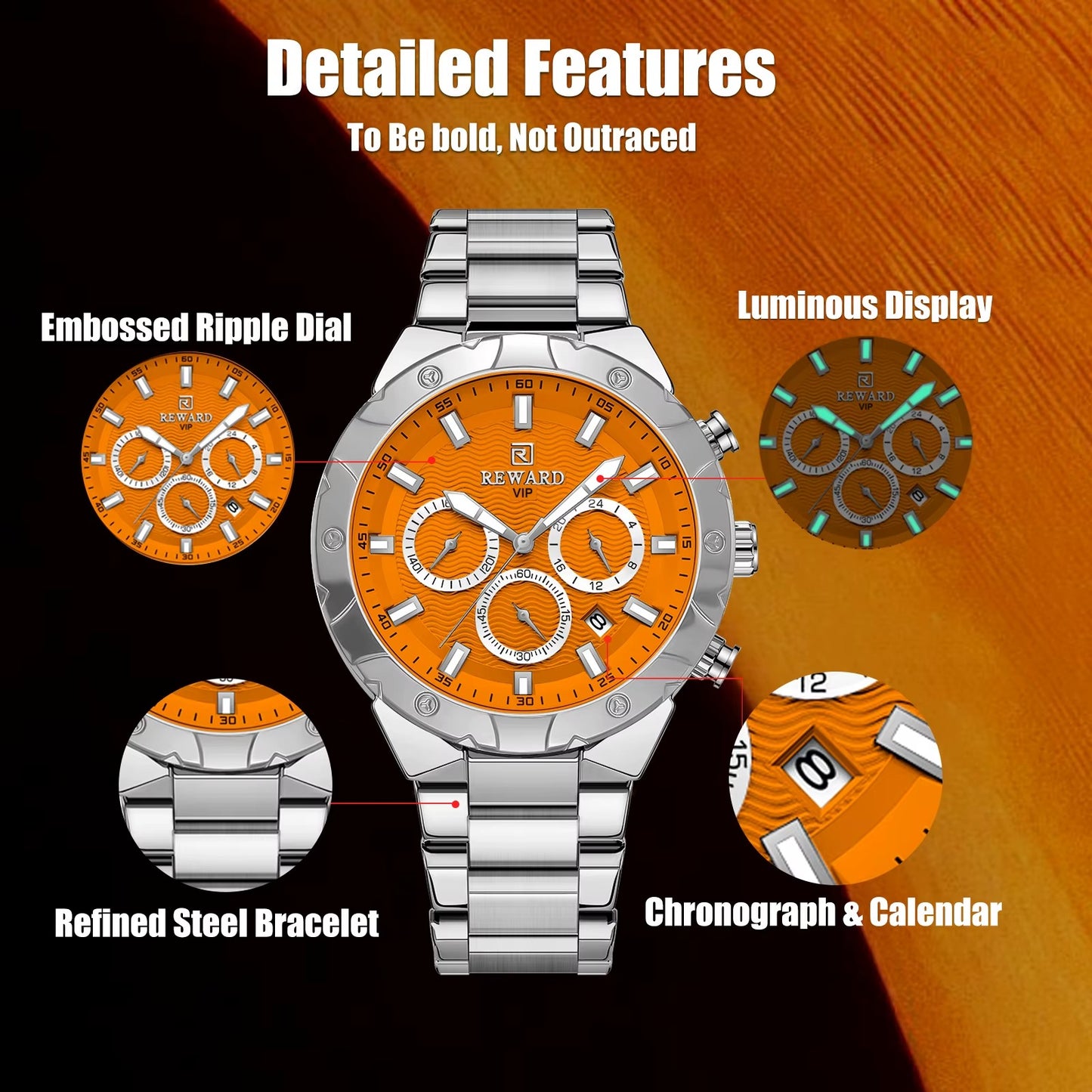 REWARD RD81970M – Sleek Stainless Steel Waterproof Watch for Men